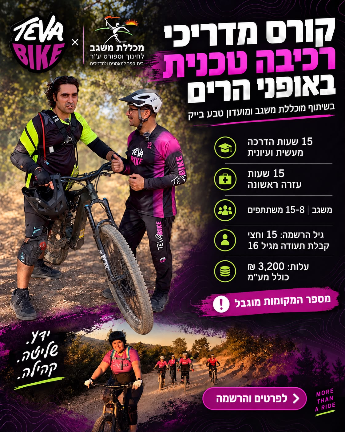קורס מדריכי רכיבה טכנית באופני הרים — טבע בייק ומכללת משגב
